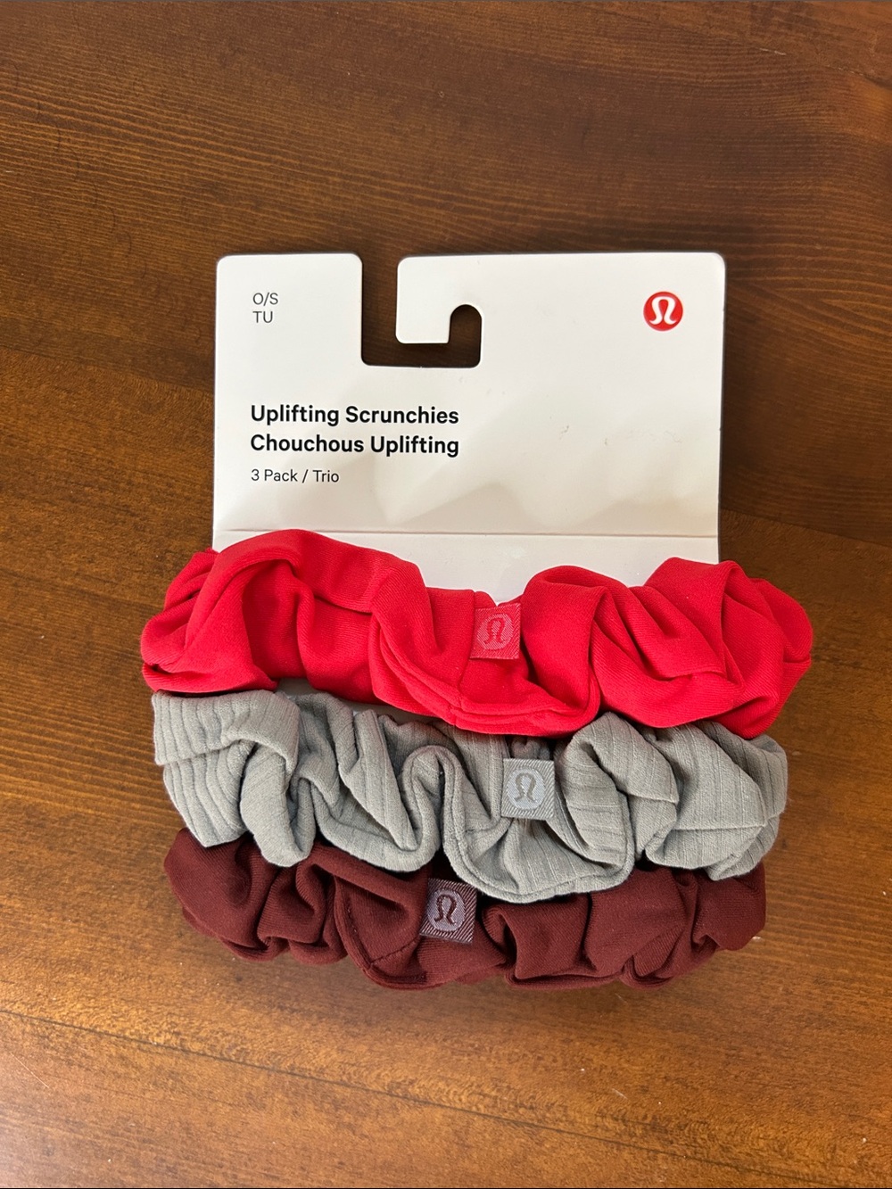 NWT Lululemon Uplifting Scrunchies 3-Pack - Red, Gray, Burgundy